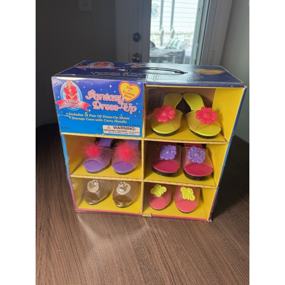 5 pair of dress up‎ shoes kids with carrying case 2pink, yellow, purple, clear